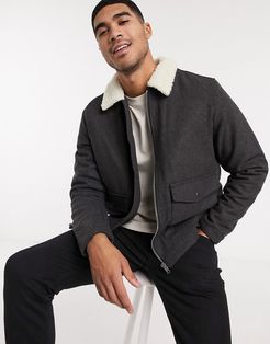 harrington jacket in wool mix-Grey