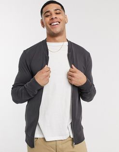 jersey zip through bomber in gray-Grey