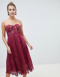 lace bandeau midi dress-Red