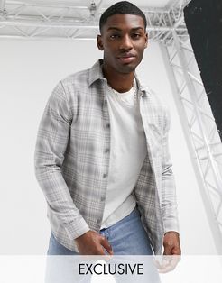 long sleeve checked shirt in light gray-Grey