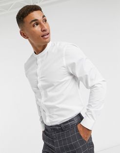 long sleeve grandad poplin shirt in white