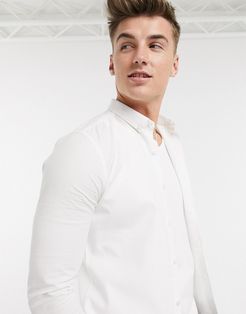 long sleeve muscle fit oxford shirt in white