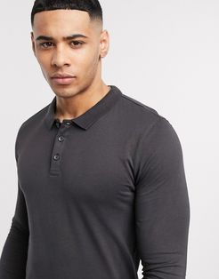 long sleeve muscle fit polo in gray-Grey
