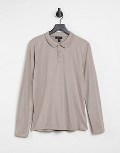 long sleeve muscle fit polo in mink-Pink