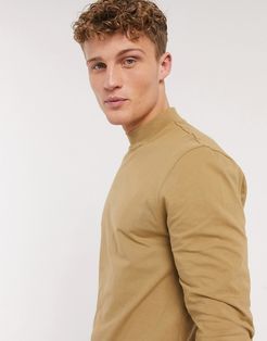 long sleeve turtleneck t-shirt in tan-Brown