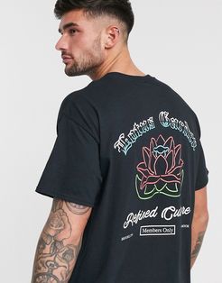 lotus print and back print oversized t-shirt in black