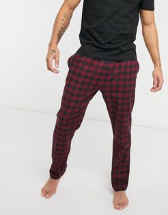 lounge t-shirt and check sweatpants set in burgundy-Red