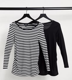 2-pack long sleeve top in solid and stripe-Multi