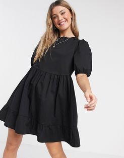 mini poplin smock dress in black