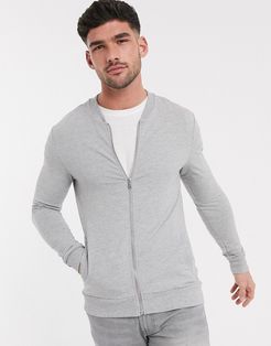 muscle fit jersey bomber in gray-Grey