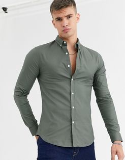 muscle fit oxford shirt in khaki-Green