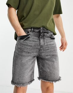 original fit denim shorts with frayed hem in washed black