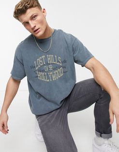 oversized hollywood print t-shirt in blue-Blues