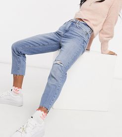 ripped straight leg jeans in light blue