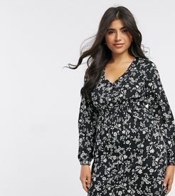 shirred waist dress in black ditsy floral
