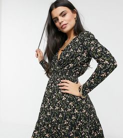 soft touch mini wrap dress in black floral print
