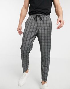 prince of wales check smart sweatpants in dark gray-Grey