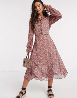 puff sleeve chiffon shirt dress in pink floral