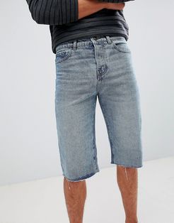 Raw Edge Denim Shorts-Navy