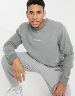 reunite embroidered fleece sweatshirt in gray-Grey