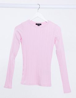 ribbed crew neck in pale pink-Brown