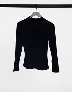 ruched front turtle neck in black