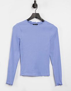 ruffle neck top in blue-Blues