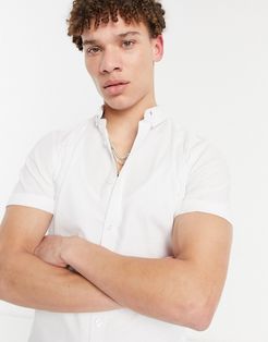 short sleeve muscle fit oxford shirt in white