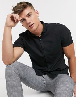 short sleeve organic cotton oxford shirt in black