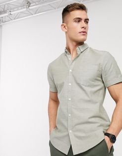 short sleeve organic cotton oxford shirt in khaki-Green