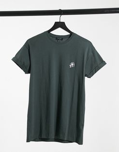 sketch rose embroidered t-shirt in dark green