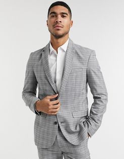 skinny check suit jacket in gray-Grey