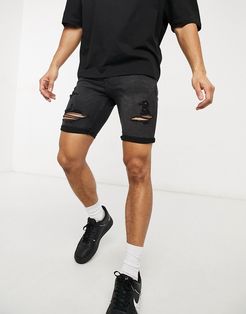 skinny denim shorts in washed black