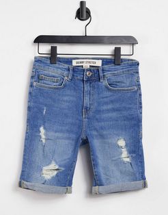 skinny denim shorts with rips in blue-Blues