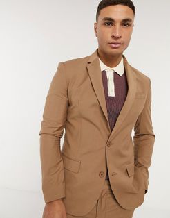 skinny suit jacket in tan-Brown