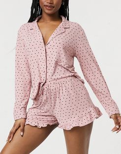 soft touch short pajama set in pink polka dot print