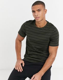 striped t-shirt in dark khaki-Green