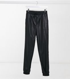 leather look jogger in black-Blue