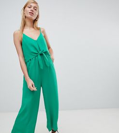 Tie Front Wide Leg Jumpsuit-Green