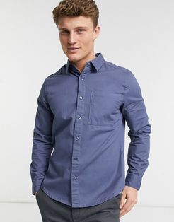 twill long sleeve shirt in mid blue-Blues