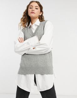 V-neck knit tank in gray-Grey