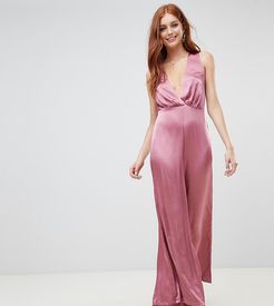 Wide Leg Low Cut Jumpsuit-Pink