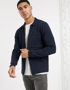 zip through cardigan with collar in navy