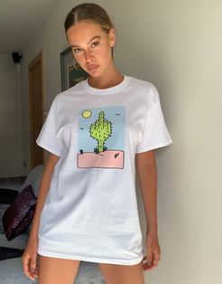 cactus back print t-shirt in oversized-White