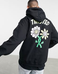 'Twisted' back print hoodie in black