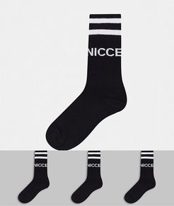 logo 3 pack sports socks in black