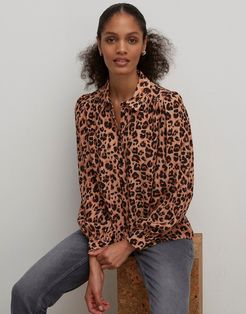 blouse with full sleeves in leopard print-Brown