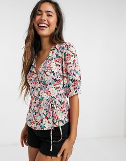wrap top in clustered flower print coord-Multi