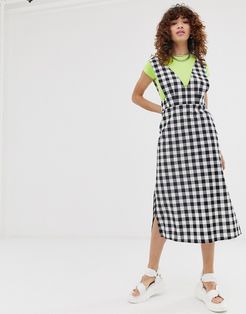 gingham v front midi dress-Multi