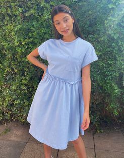 mini smock t-shirt dress with pocket detail in baby blue-Blues